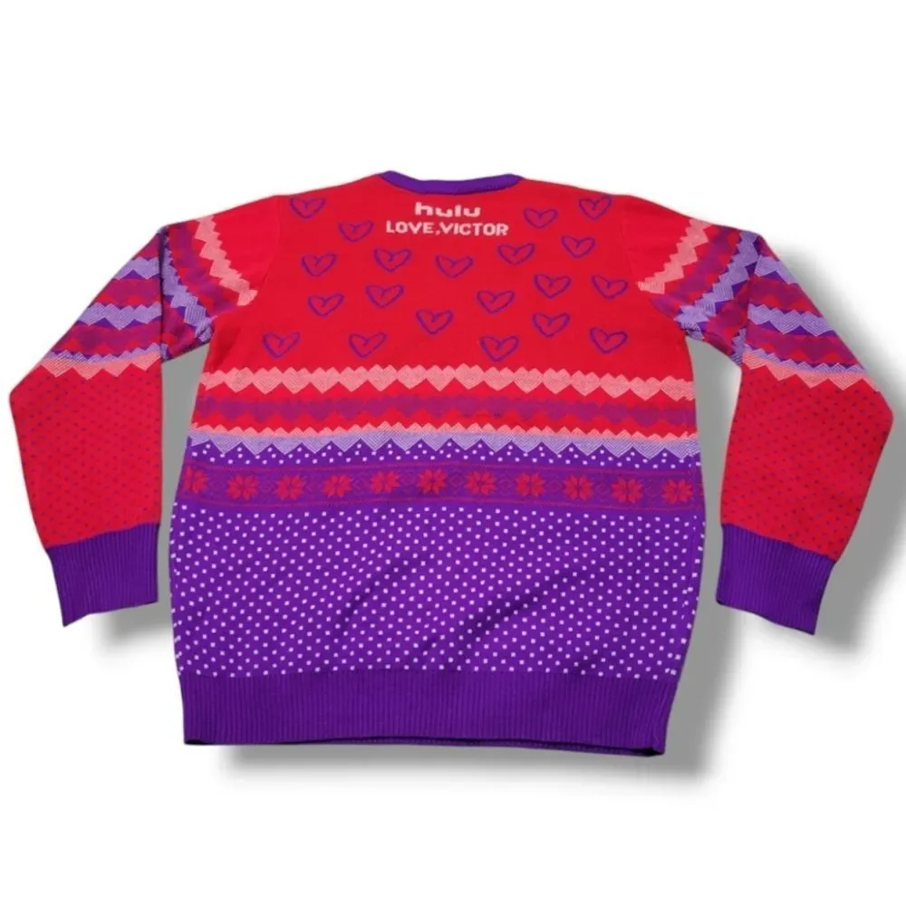 Hulu Sweater Size Medium Love, Victor Hulu Series Knit Sweater Heart Pattern EUC